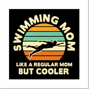 Swimming funny MOM retro sunset art mixed with definition theme Posters and Art